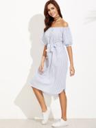 Romwe Vertical Striped Bardot Bow Tie Dress