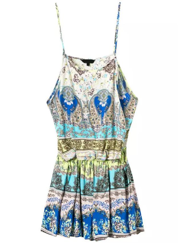 Romwe Spaghetti Strap Florals Bow Blue Romper