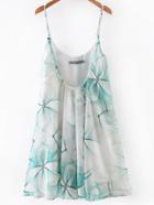 Romwe Green Printed Spaghetti Strap Pleated Dress