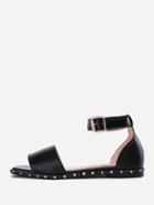 Romwe Studded Detail Ankle Strap Flat Sandals