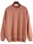 Romwe High Low Slit Pink Sweater