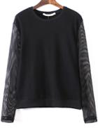 Romwe Mesh Sleeve Loose Sweatshirt