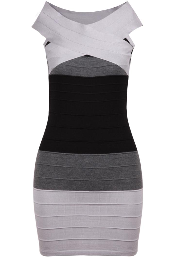 Romwe V Neck Bodycon Grey Ombre Bandage Dress