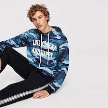 Romwe Guys Pocket Print Letter And Camo Hoodie