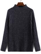 Romwe High Neck Long Sleeve Blue Sweater