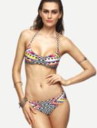 Romwe Multicolor Geometric Print Halter Neck Bikini Set