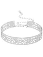 Romwe Silver Cutout Metal Belt With Chain And Clasp Closure