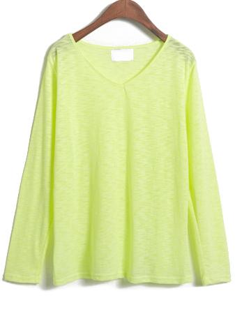 Romwe V Neck Loose Yellow T-shirt