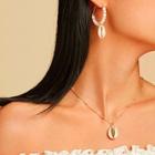 Romwe Shell Charm Beaded Hoop Earrings & Necklace Set 3pcs