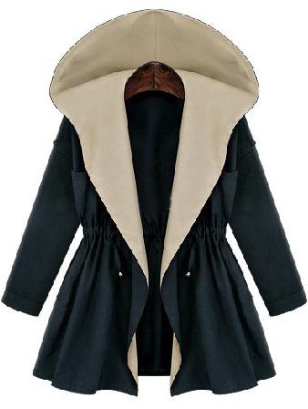 Romwe Navy Hooded Long Sleeve Drawstring Coat