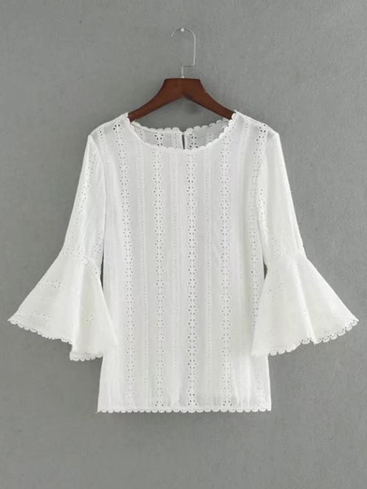 Romwe Bell Sleeve Lace Hollow Out Top