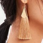 Romwe Triangle Detail Long Tassel Drop Earrings 1pair