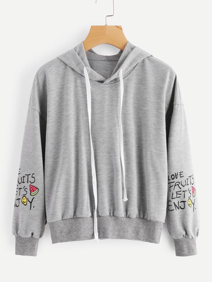 Romwe Slogan Print Sleeve Hoodie