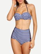 Romwe Mix & Match Stripe Ladder-cutout Bikini Set