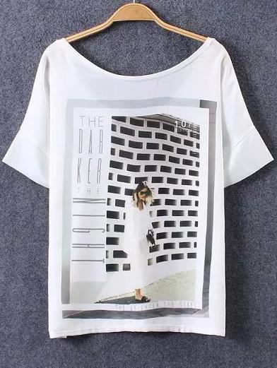 Romwe Figures Print White T-shirt