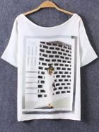 Romwe Figures Print White T-shirt