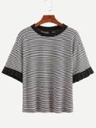 Romwe Contrast Ruffle Sleeve Striped T-shirt