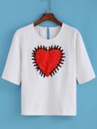 Romwe Heart Patch White T-shirt