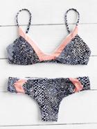 Romwe Graphic Print Contrast Trim Bikini Set