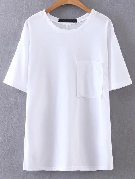 Romwe White Short Sleeve T-shirt With Pocket