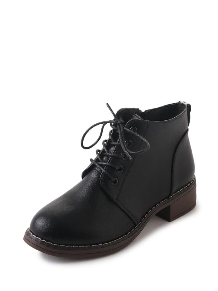 Romwe Lace Up Block Heeled Boots