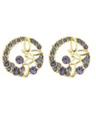 Romwe Elegant Style Beautiful Purple Rhinestone Round Stud Earrings Woman