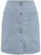 Romwe Single Breasted Pockets Suede Blue Skirt