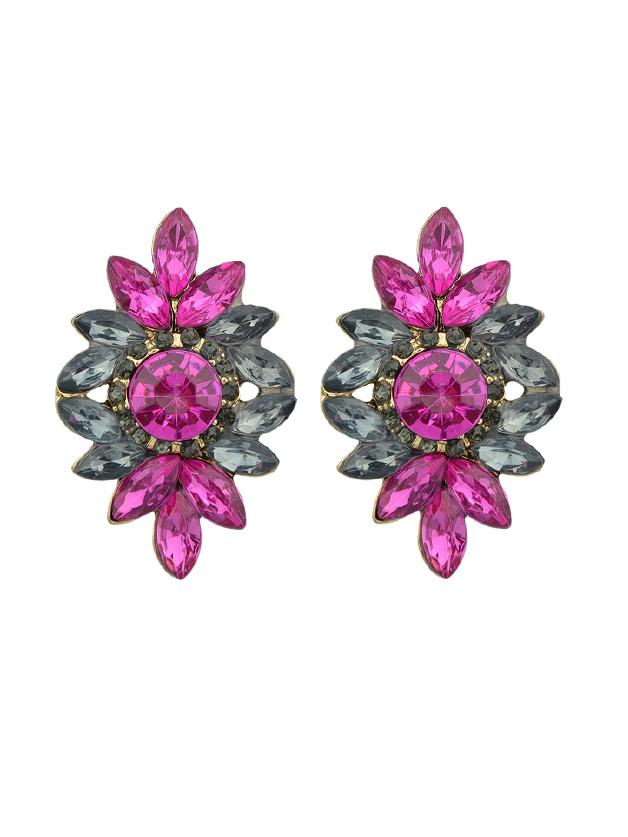 Romwe Hotpink Vintage Rhinestone Flower Earrings