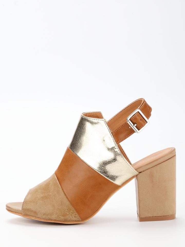Romwe High Vamp Peep Toe Sling Back Sandals - Camel