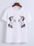 Romwe Sequin Embroidery Cute Tee