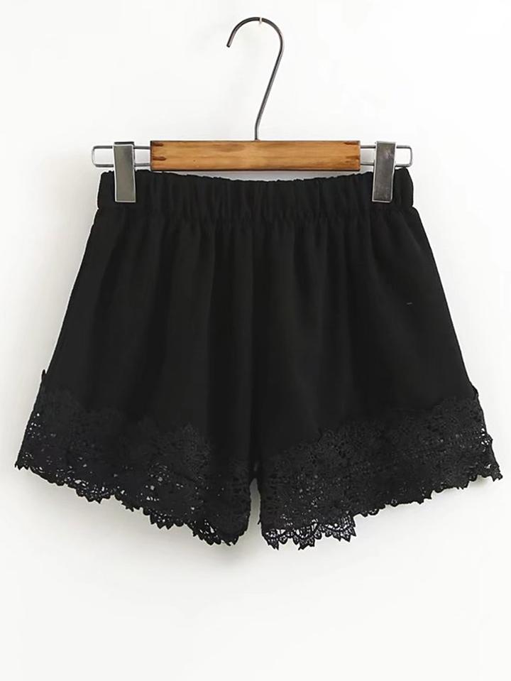 Romwe Elastic Waist Crochet Trim Shorts