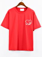 Romwe Elephant Embroidered Drop Shoulder T-shirt - Red