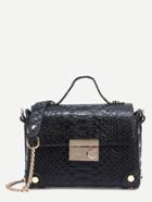Romwe Black Crocodile Embossed Box Bag With Chain Strap