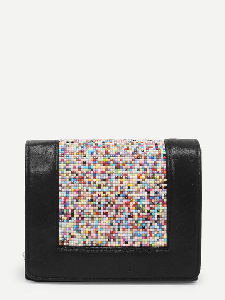 Romwe Contrast Flap Clutch Bag With Chain