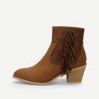 Romwe Tassel Detail Cut-out Ankle Boots