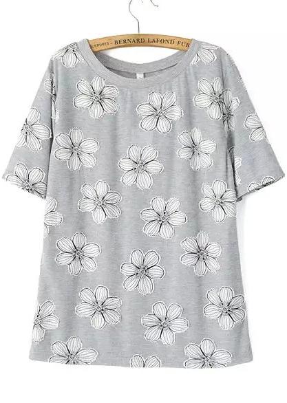 Romwe Flower Patch Grey T-shirt
