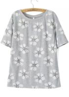 Romwe Flower Patch Grey T-shirt