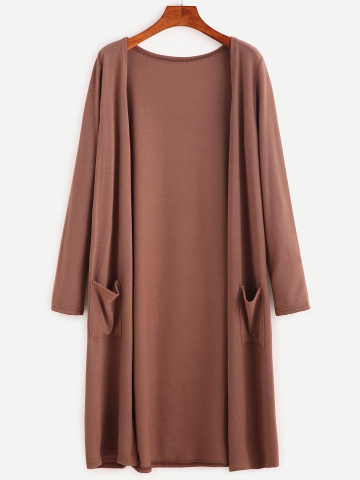 Romwe Open Front Pockets Long Coat