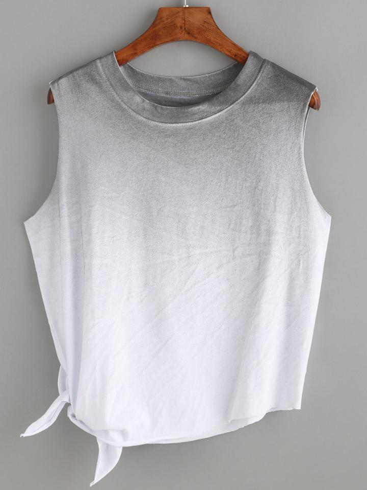 Romwe Grey Ombre Side Tie Sleeveless Top