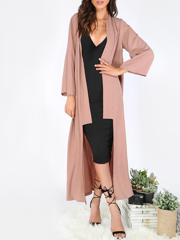 Romwe Brown Long Sleeve Lapel Cardigan Long Outerwear