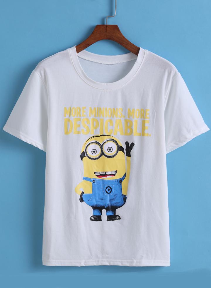 Romwe Beedo Print White T-shirt