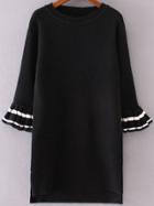 Romwe Black Flare Sleeve High Low Sweater Dress