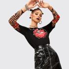 Romwe Lip Print Chain Tee