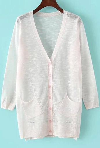 Romwe Dip Hem With Pockets Pink Cardigan