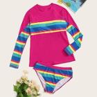 Romwe Rainbow Print Long Sleeve Tankini Set