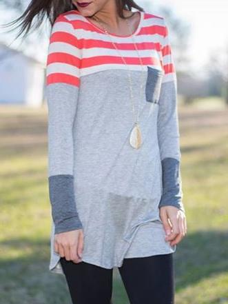 Romwe Striped Pocket Long T-shirt