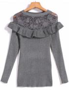 Romwe Lace Flouncing Knit Sweater