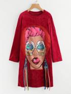 Romwe Head Print Strap Detail Long Dress