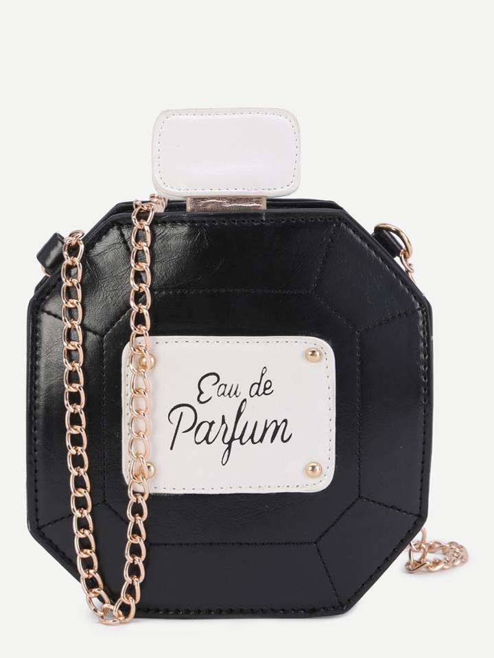 Romwe Black Perfume Bottle Design Pu Crossbody Chain Bag