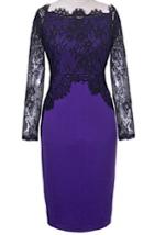 Romwe Lace Embellished Bodycon Purple Dress
